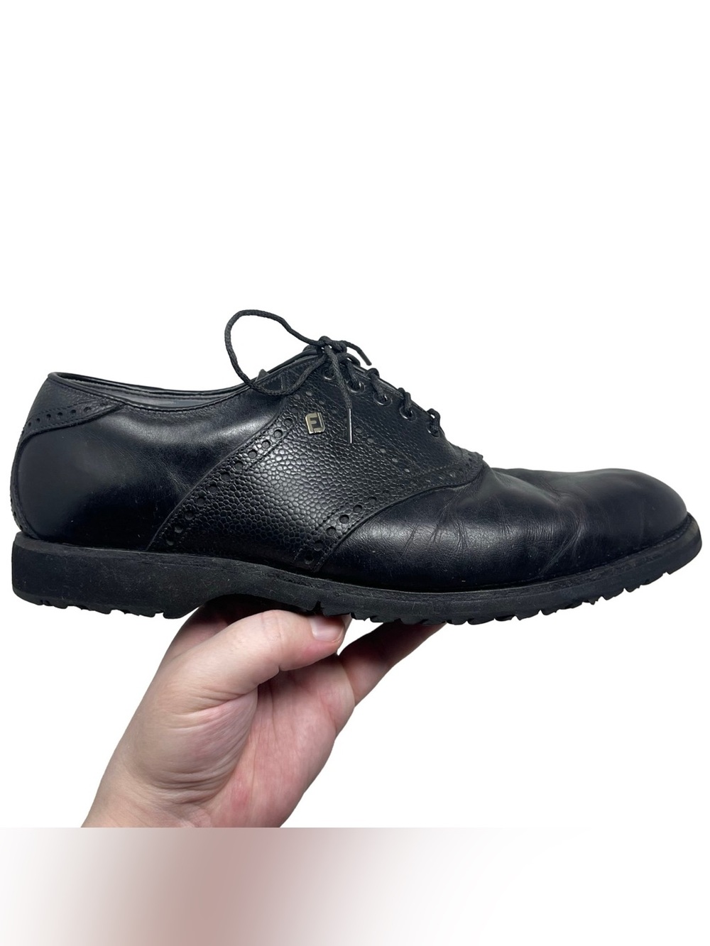 FootJoy Premier Classic+ Protech Black Leather Spikeless Golf Shoes (9.5 X-wide)